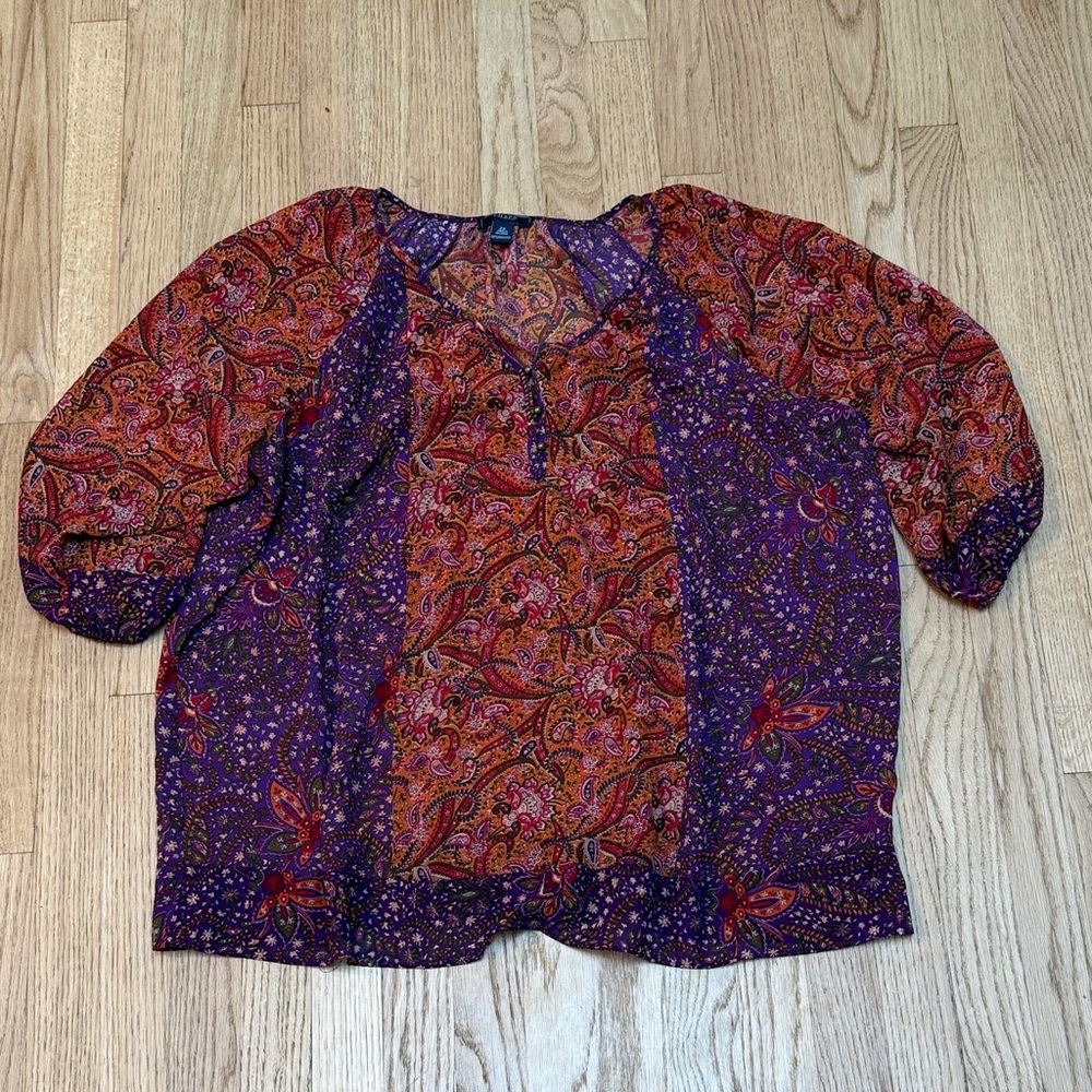 Boho Paisley Blouse - Purple and Orange